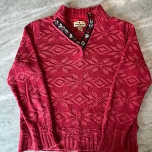 Woolrich Sweater Ruby Red Knit Pullover Mock Neck Size S SEE FLAW IN PHOTO